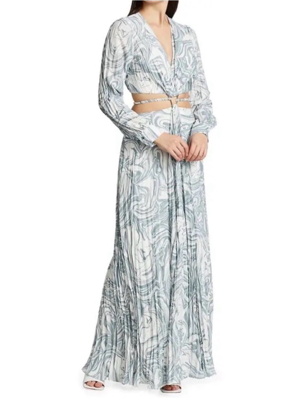 Jonathan Simkhai Priya Marble Print Cutout Maxi Dress Long Sleeve Size 10